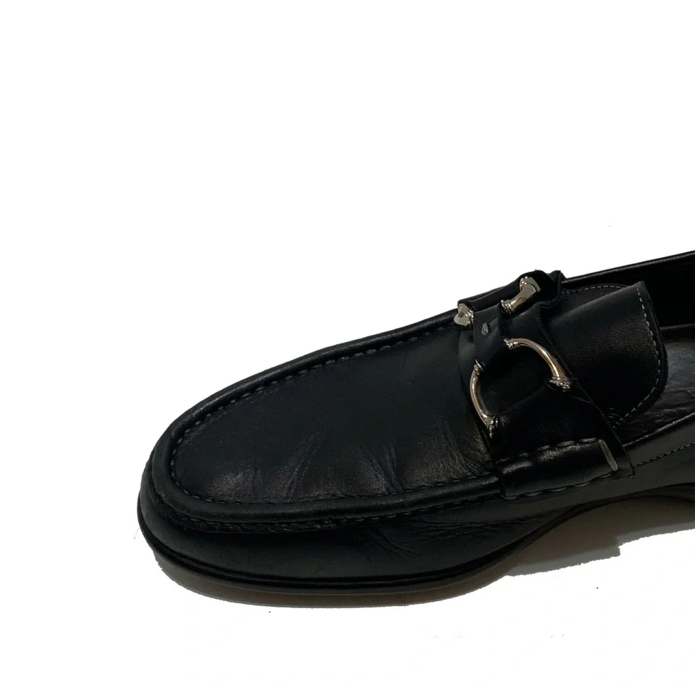 7 / Santoni Black Leather Loafers